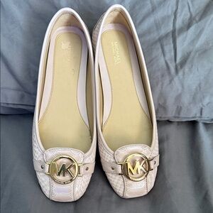 MICHAEL Michael Kors Womens Pink Croc-Embossed Leather Ballet Flats